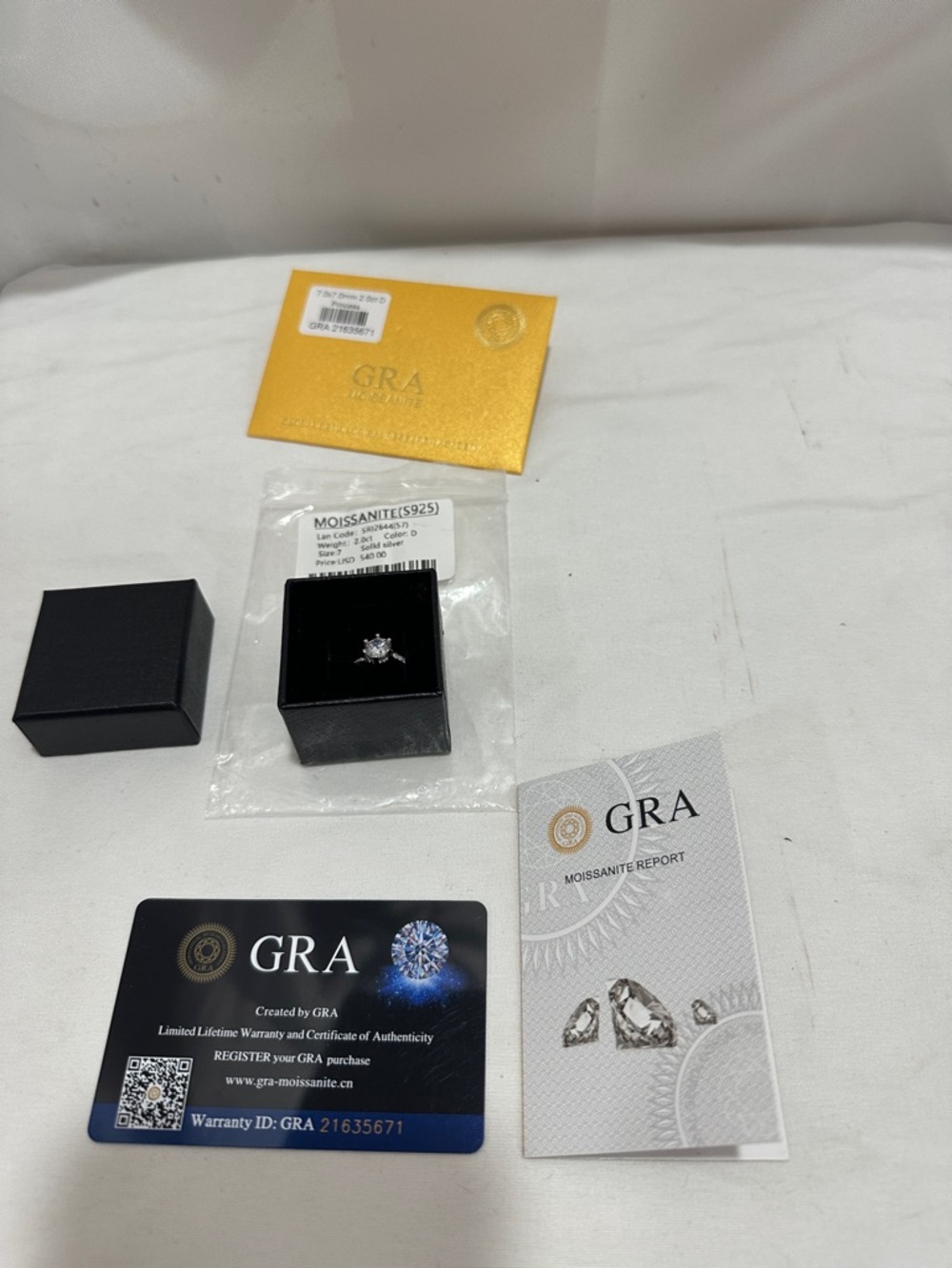 Moissanite Solitaire Ring with Black Presentation Box - Stone NWT certificate